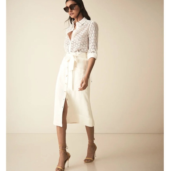 NWT Reiss Josephine High Rise Linen Blend MIDI Skirt
